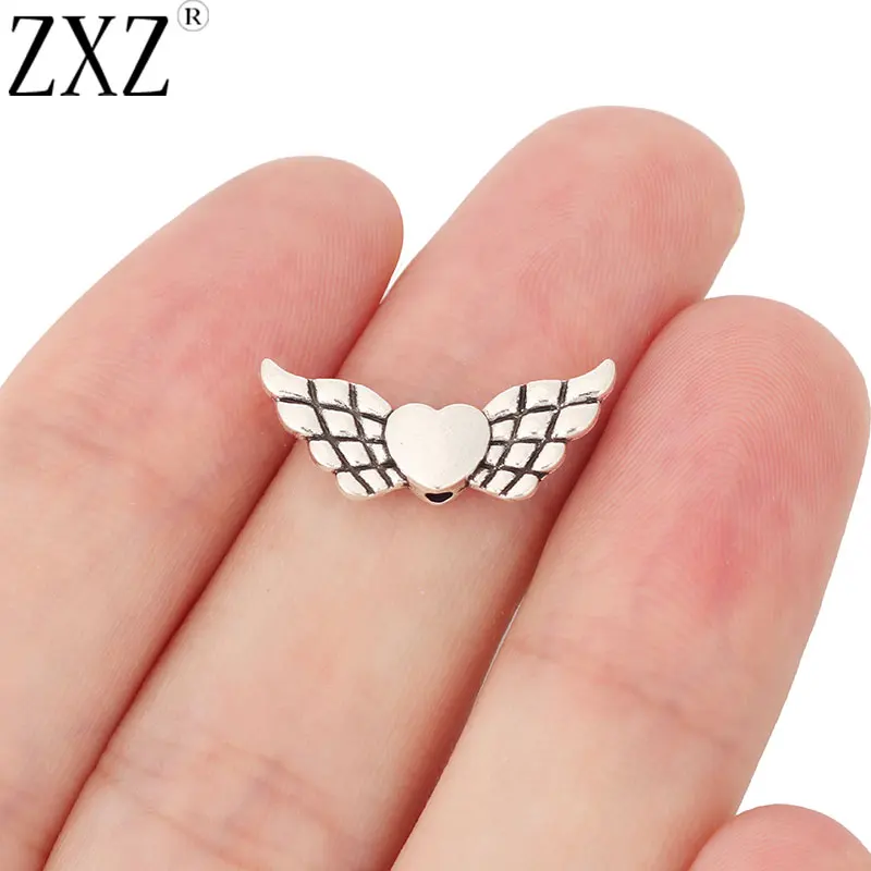 ZXZ 20pcs Tibetan Silver Guardian Angel Wing Charms Spacer Beads for Jewelry Craft Making Findings 22x9mm