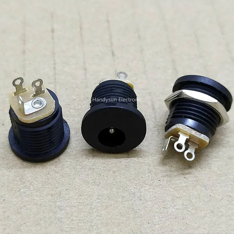 DC-022 DC Power Socket 5.5x2.1/2.5mm Iron Copper Socket  Connector thread round Hole Vertical 3Pin with Nut and Waterproof Cap