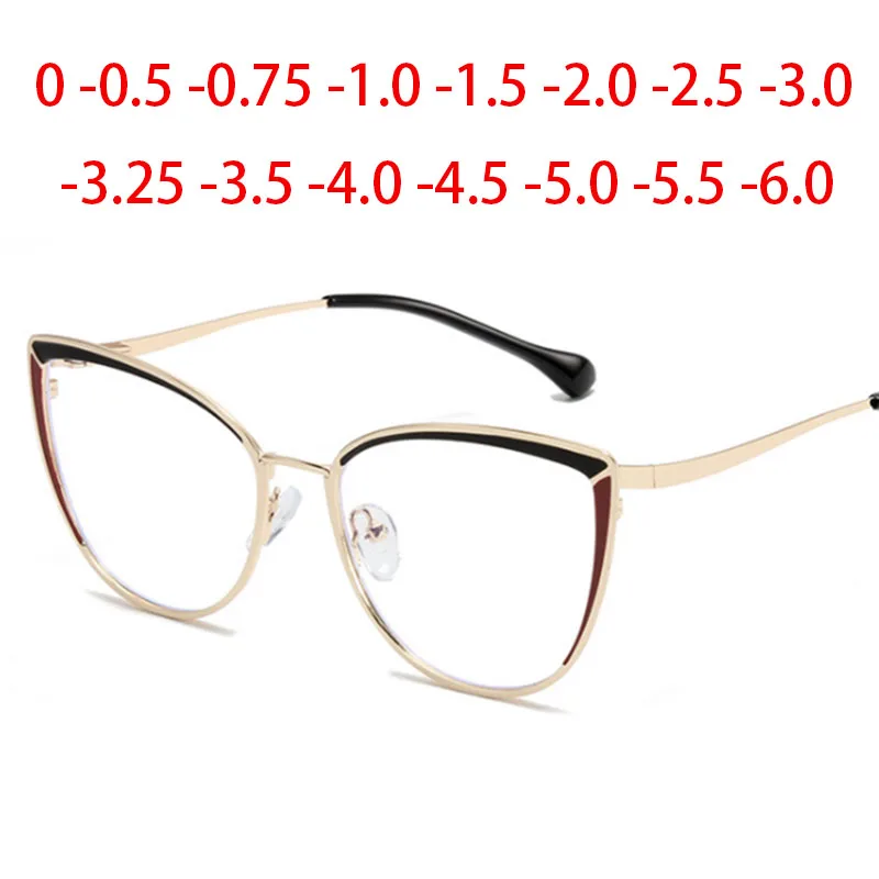 

Anti-blue Light Cat Eye Prescription Spectacle Women Myopia Lens Photochromic Glasses Diopter 0 -0.5 -0.75 -1.0 -2.0 To -6.0