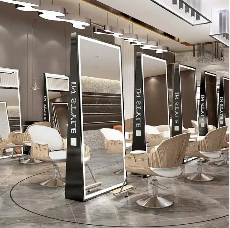 Online celebrity barber shop special mirror dyeing floor mirror hair salon stainless steel hairdressing shop mirror double-sided