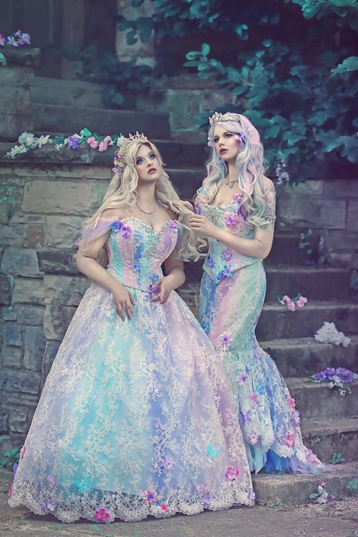 Fada mágica unicórnio princesa vestido de casamento de luxo traje pastel sparkles bola vestidos fora do ombro renda tule vestido de noite