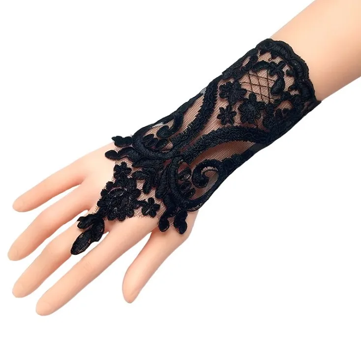 Elegant White Black Red Lace Satin Short Bridal Gloves 2022 Fingerless Wedding Gloves Wedding Accessories for women