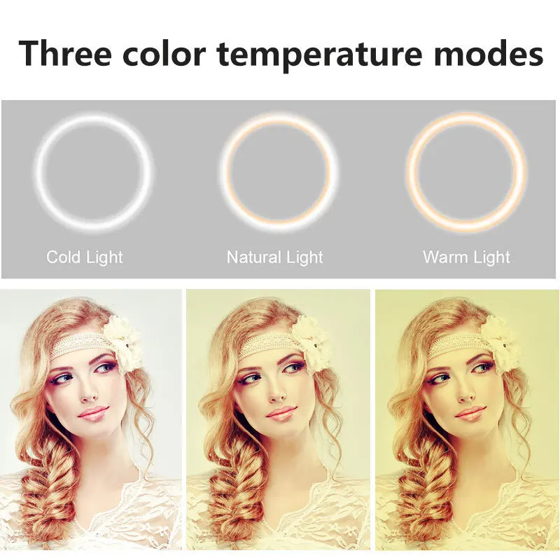 Anel de luz de 26cm para fotografia ao vivo, iluminação para telefone, tripé, suporte para foto, led, selfie, bluetooth, para tiktok, youtube