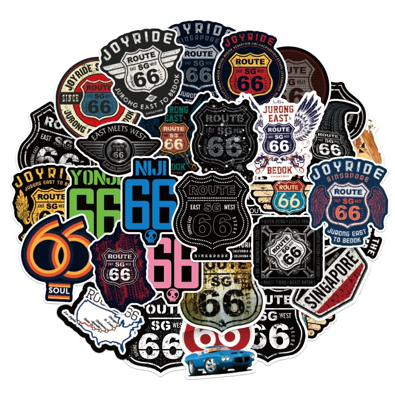 10/30/50PCS Route 66 the Main Street of America Stickers  Laptop Guitar Luggage Phone Bike Cool Graffiti Sticker Decal Kid Toys