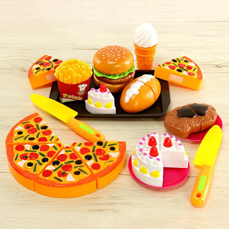 Simulation Food Children Pretend Kitchen Toys Hamburger Steak Pizza Fast Food Plate Set Pretend To Play Children's Kitchen Game