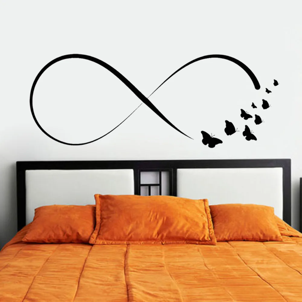 WJWY Infinity Love Butterflies Wall Sticker Bedroom Woman Room Romantic Decor Art Murals Removable Vinyl Self Adhesive Wallpaper