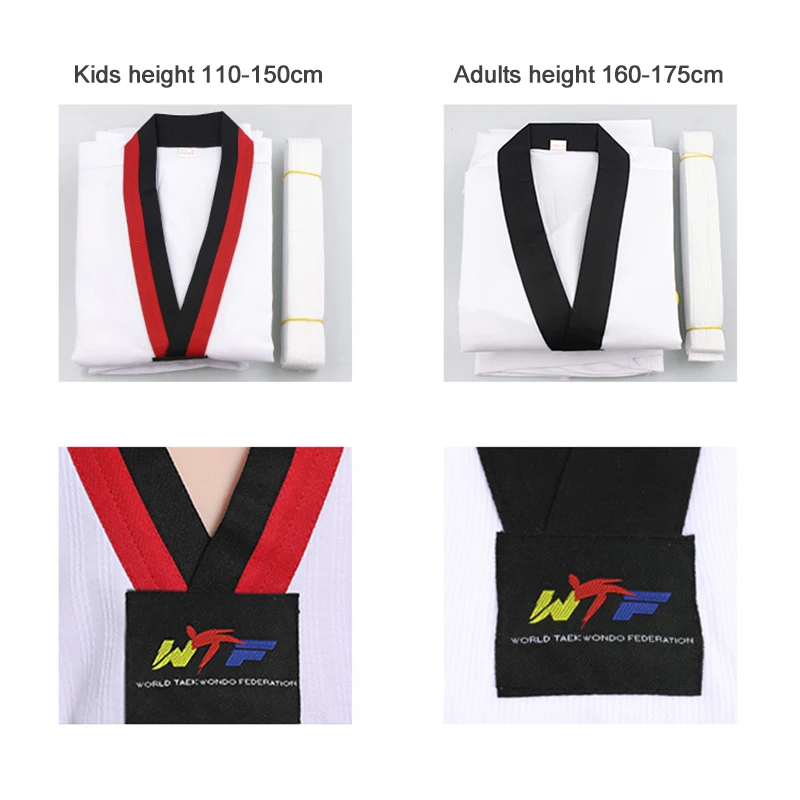 Nuovi costumi TKD abbigliamento bianco Taekwondo uniformi WTF Karate Judo Dobok vestiti bambini adulto Unisex manica lunga Gi uniforme