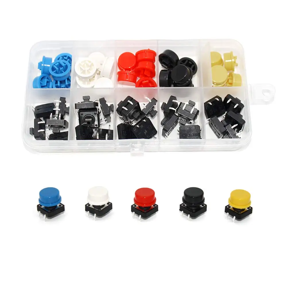 5 colors Tactile Push Button Switch Momentary 12*12*7.3MM Micro switch button Tact Cap for Arduino Switch kit 25PCS
