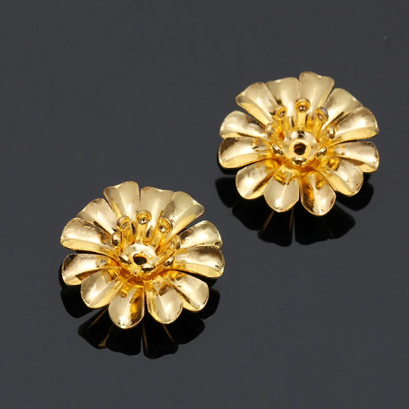 Mibrow New 20pcs/lot 6 Colors 14*5mm Copper Flower Bead Caps Flower Filigree Loose Spacer Beads End Caps For DIY Jewelry Making