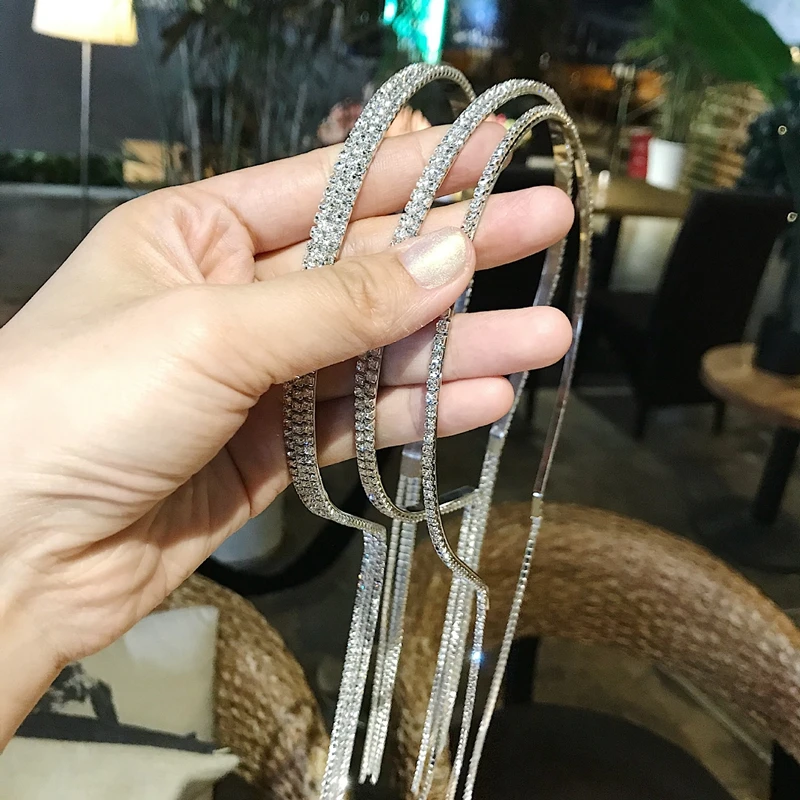 Shiny Rhinestone Tassel Headbands For Women Fashion Crystal Hairband Temperament Hanging hair accessories Bridal Wedding Jewelry