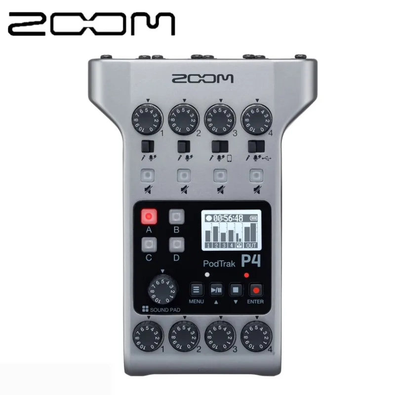 ZOOM Podtrak P4 Portable Interview Audio podcast recorder with 4 Mic-Input and USB audio interface Support Android or IOS device