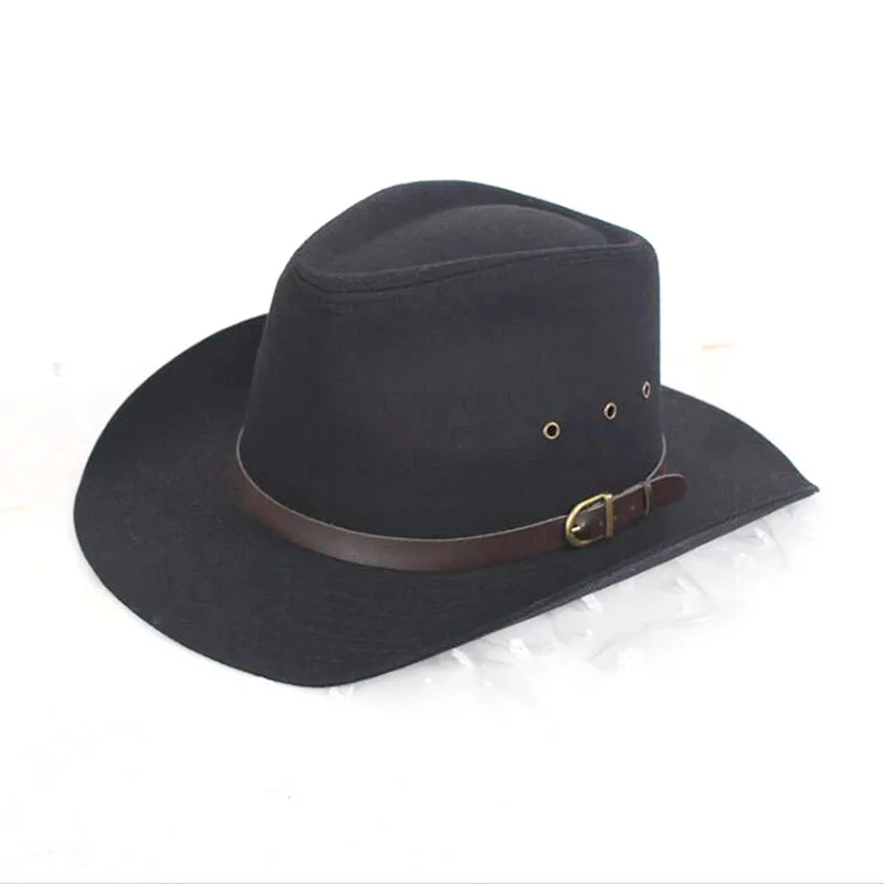 

2024 felt hats spring roll wide brim cowboy hat unisex black jazz fedora hat PU buckle high quality fedora hats cowboy jazz hats