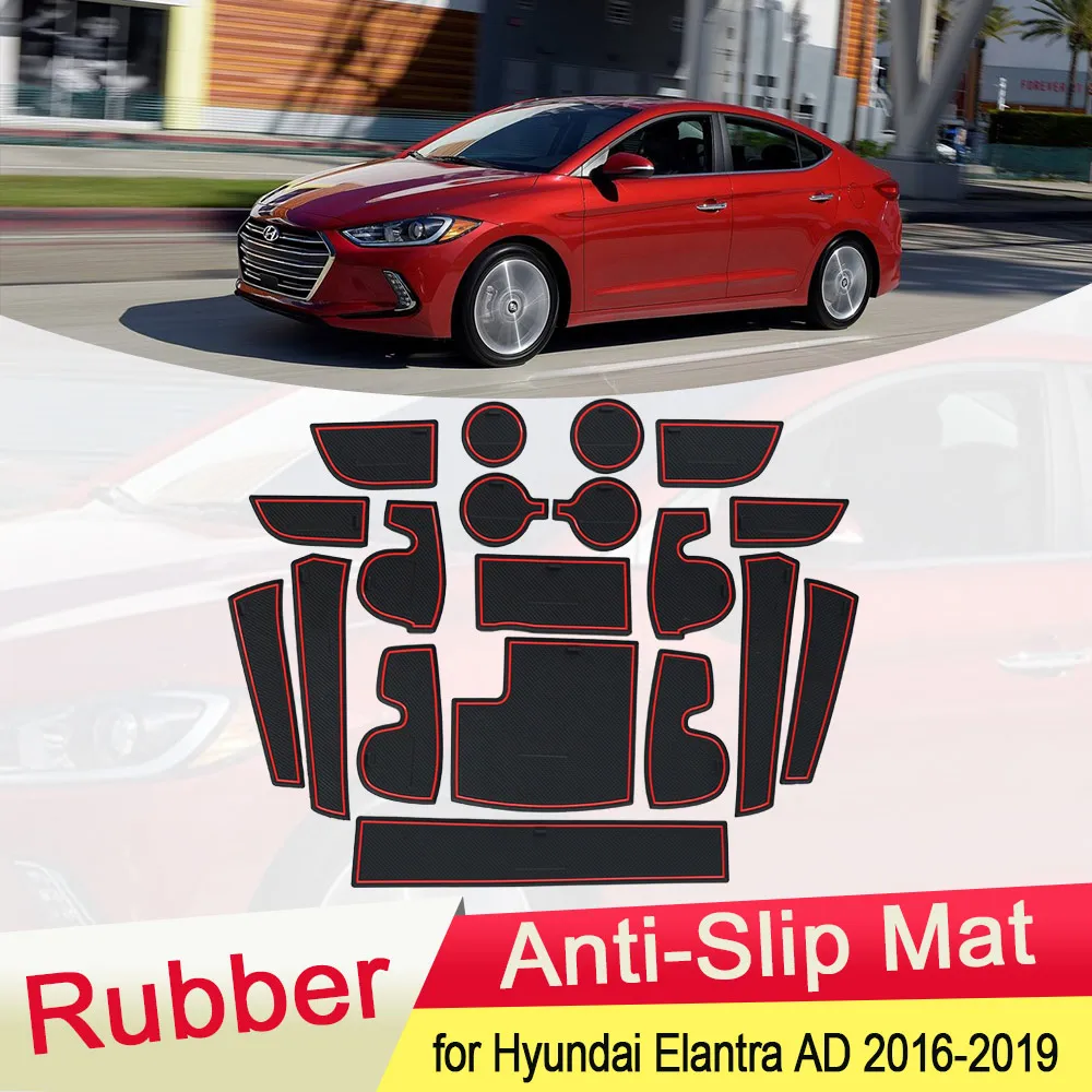 สําหรับ Hyundai Elantra AD Avante 2016 ~ 2020 แผ่นยาง Anti-SLIP ประตู Groove ถ้วย Pad Gate slot Coaster อุปกรณ์ตกแต่งภายในรถยนต์