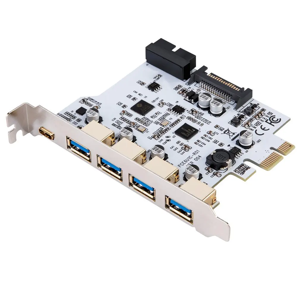 7 Ports PCI-E To USB 3.0 Expansion Card Type C Expansion Card  PCI-E To USB 3.0 Controller 5Port + 1Port USB 3.1 Card Adapter