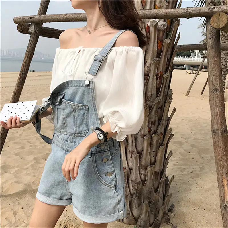 Women Stylish Overalls Pockets Jean Summer Fashion Sexy High Waist Streetwear Women Denim Plus Size Ladies Light Washed Short