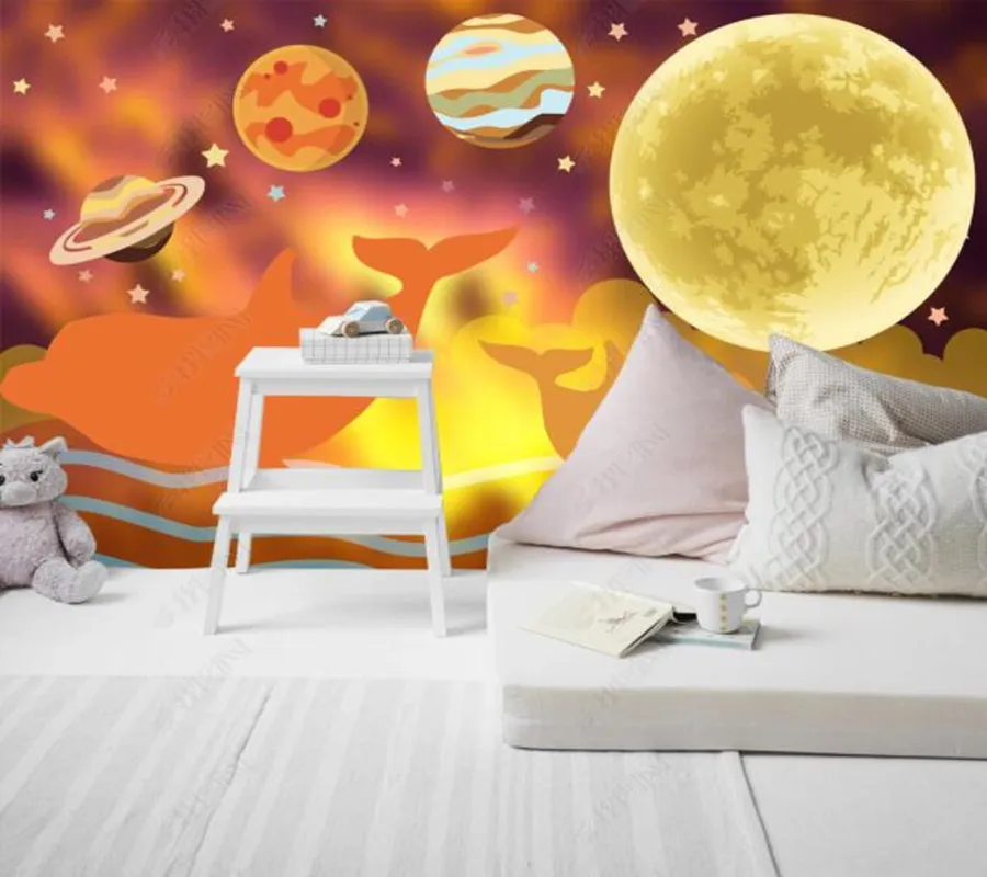 Custom papel paredehand-painted children's room ocean whale planet starry sky for living room bedroom decoration wallpaper