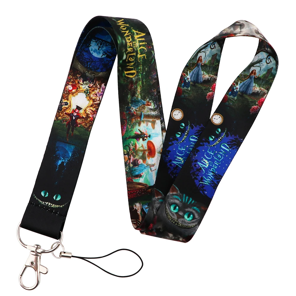 YQ251 3D Alice in Wonderland Lanyard Phone Rope Cat Keychain for Key ID Card Badge Holder Neck Strap Cord Hang Rope Lariat Gift