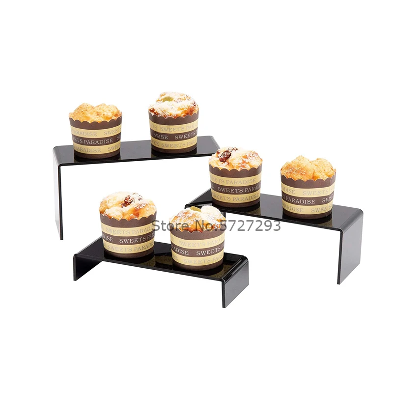 3PCS Black U Shape Acrylic Riser Display Stands Showcase For Light Weight Jewelry Desserts Figure Home Decor