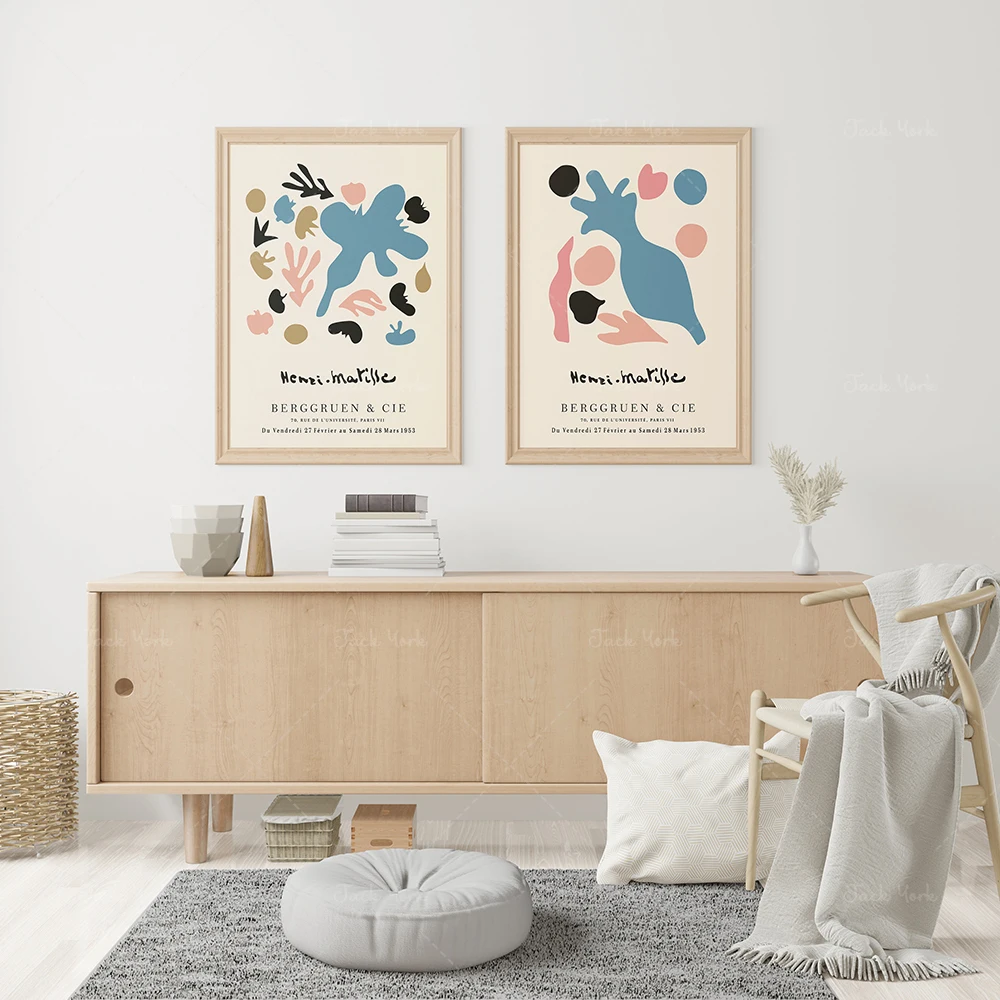 Henri Matisse homage Modern Gallery Cut out Colorful Wall decor Print Set of 2, High Quality Exhibition Abstract Poster