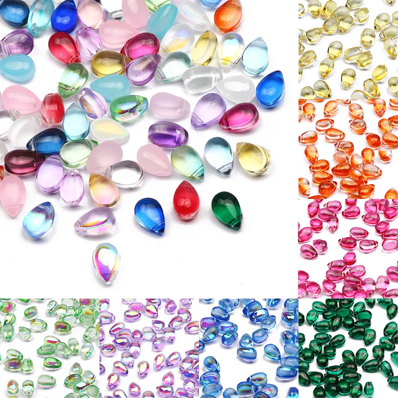 Transparent AB Colorful Water Drop Shape Crystal Beads Czech Glass Loose Beads For DIY Jewelry Making Handicrafts Accessories