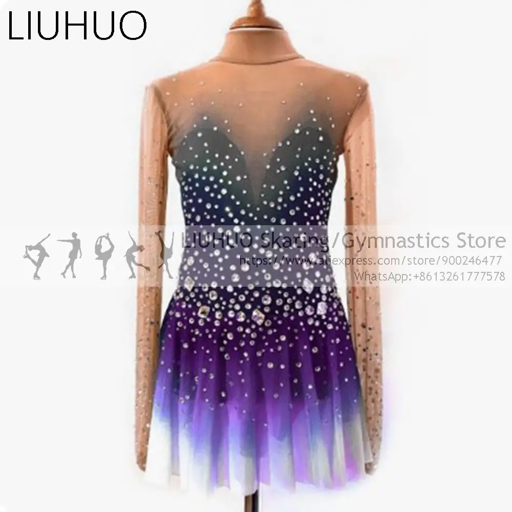 LIUHUO Girls Skating Dress Children Teens Purple Rhythmic Belly Gymnastics Leotards Skating Dress girls wholesale