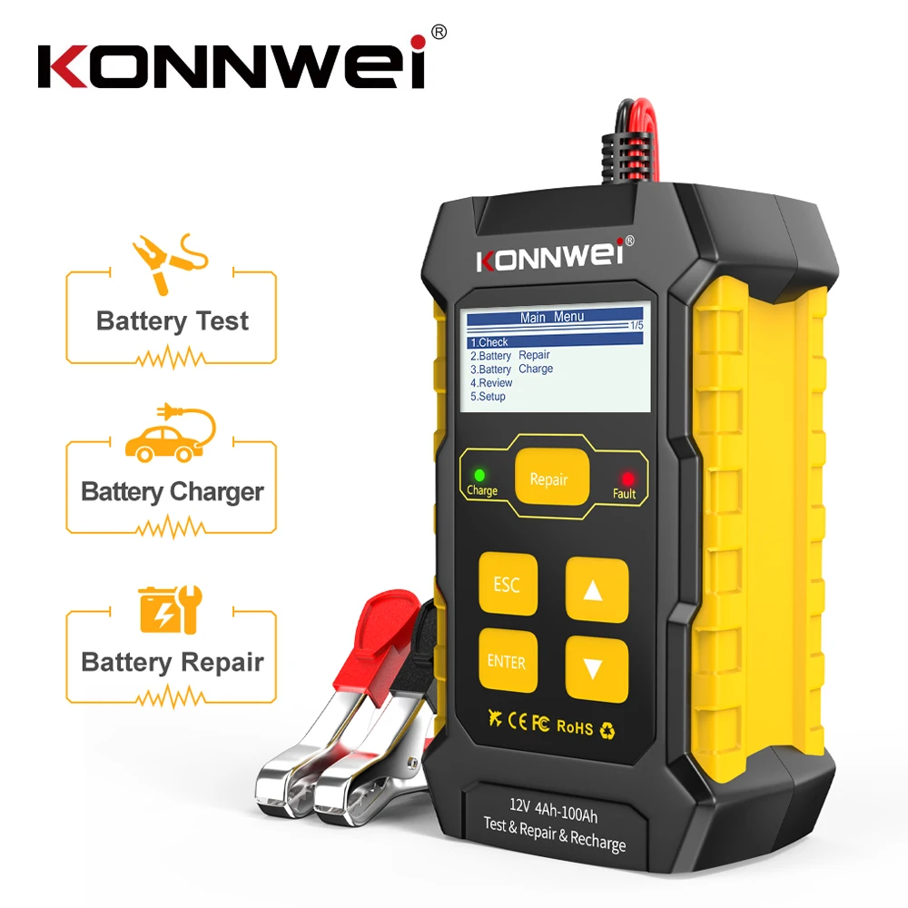 

KONNWEI KW510 Full Automatic 12V Car Battery Tester Pulse Repair 5A Battery Chargers Wet Dry AGM Gel Lead Acid Car Repair Tool