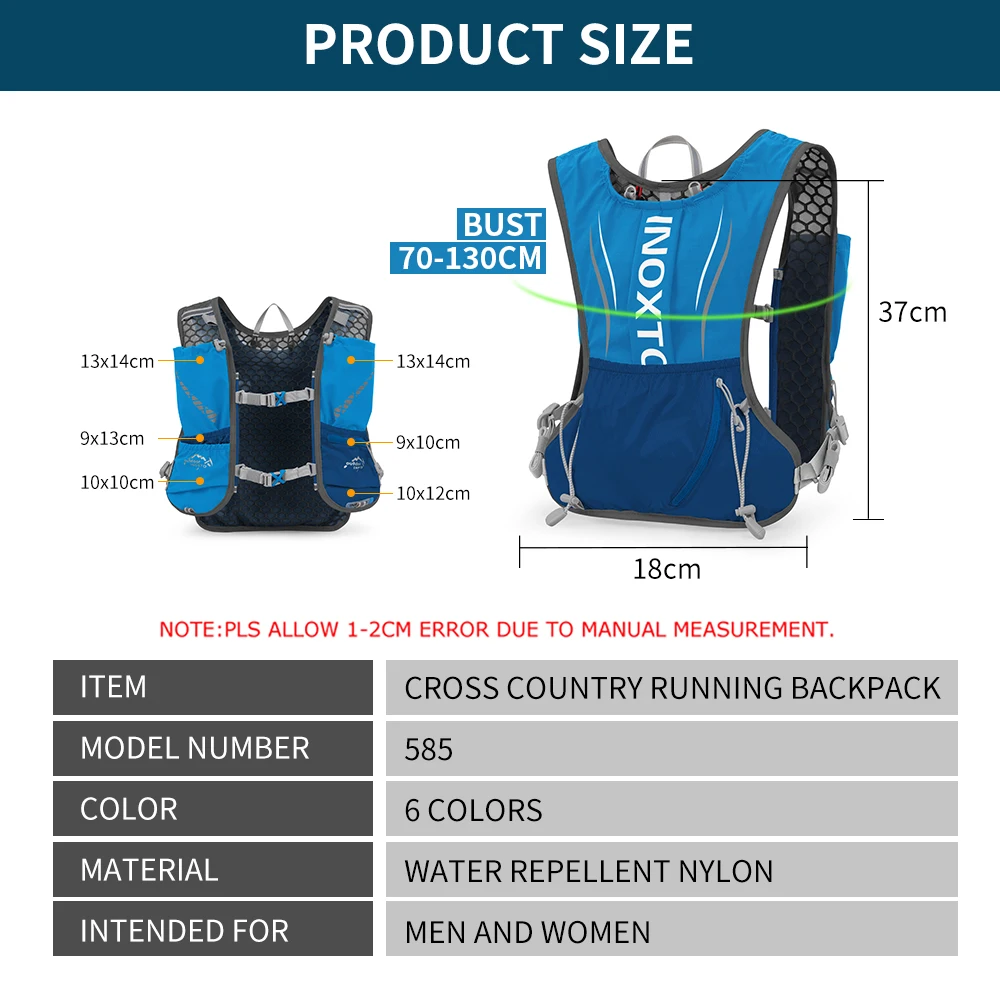 INOXTO Men's Women's Outdoor Sports Backpack Marathon Moisturizing Vest, suitable for sharing, cycling, hiking and water sports