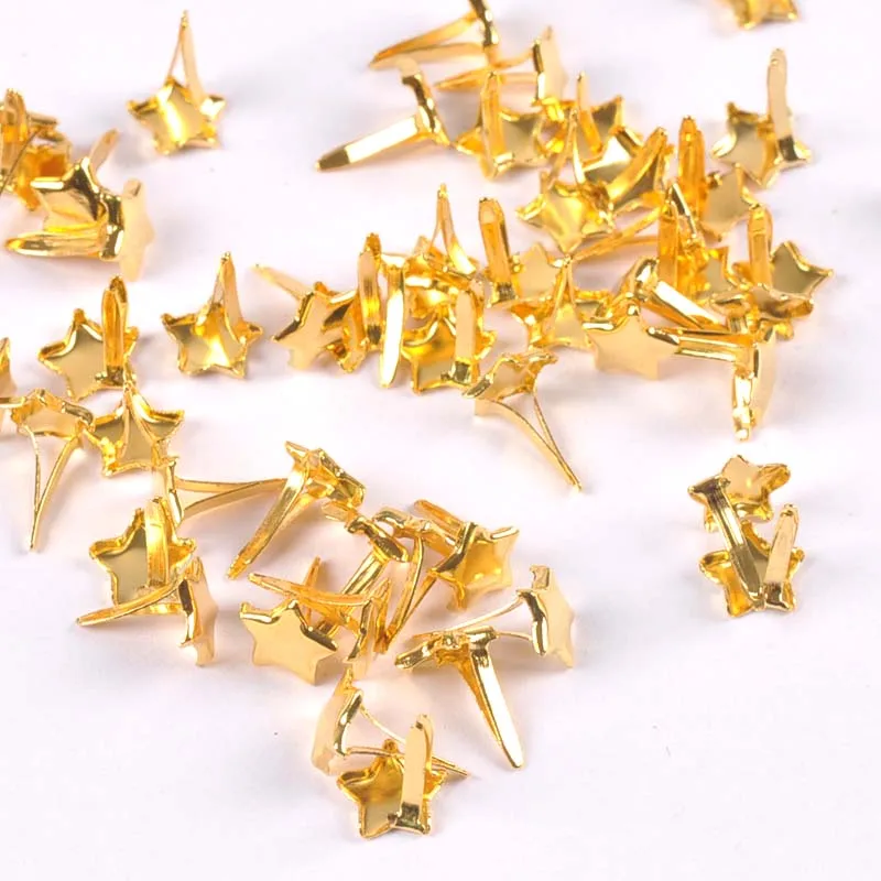 50pcs 8x11mm Golden Star Brads Scrapbooking Embellishment Fastener Brads Metal Crafts For DIY Accessories Shoes Decoration c2403