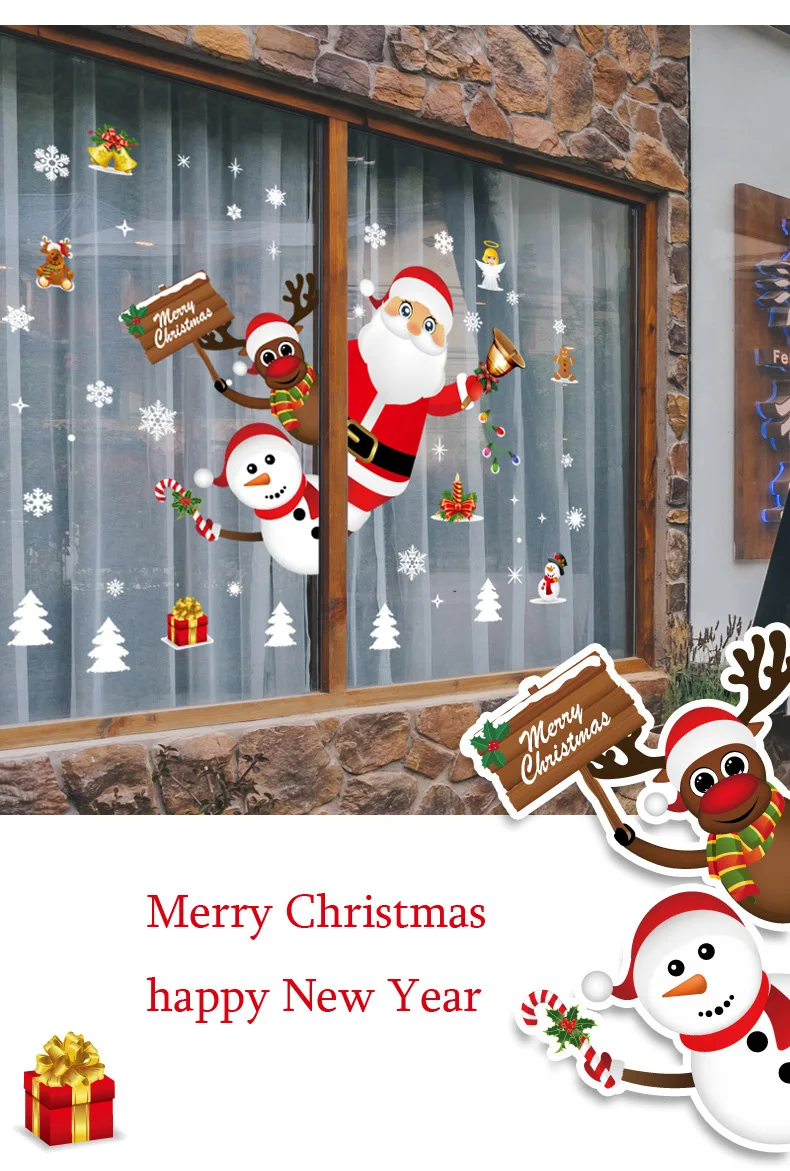 Cartoon Weihnachten Aufkleber für Fenster Vitrine Dekoration Santa Claus Schneemann Aufkleber Neujahr Glas abnehmbare Wandbild Wohnkultur – Detail 3