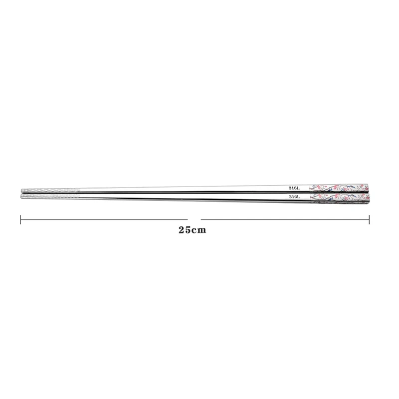 1 Pair 316L Stainless Steel Chopsticks Cherry Blossom Tableware Kitchen Dining Bar Home Garden Chinese Chopstick Holder Set