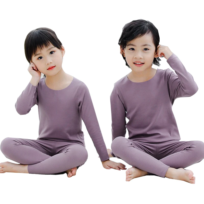 

Autumn Winter kids thermal underwear solid colors children two-piece suit set warm homewear long sleeve pajamas for girls boys