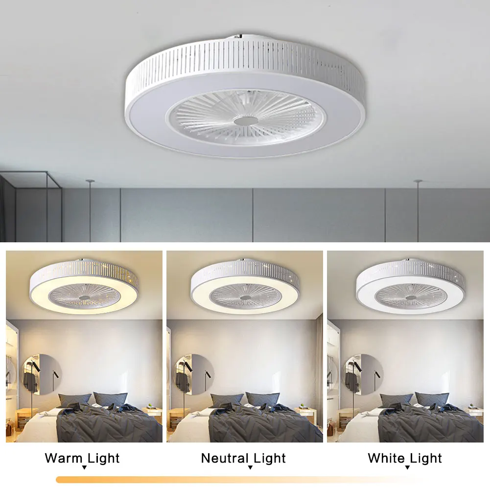 OUKANING LED Ceiling Fan Lamp W/ Timing function, 3 Color Temperature Dimmable 3 Wind Speed Light Fixture for Bedroom