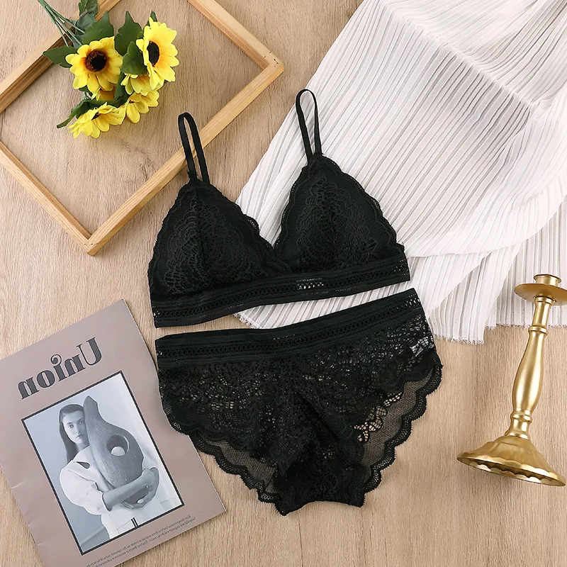 Women Bra Set Seamless Lace Underwear Female Bralette Sexy Lingerie Deep  V-neck Bra And Briefs Set Backless Intimates