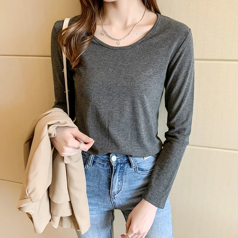 long sleeve t shirt women tshirt Cotton Modal Solid color t-shirt women tops autumn winter tee shirt femme camisetas mujer 2021