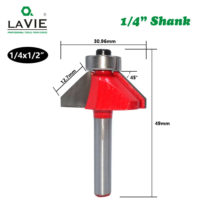 1pc 6mm or 6.35mm Shank 45 Degree Chamfer Router Bit Edge Forming Bevel Woodworking Milling Cutter for Wood Bits MC01130