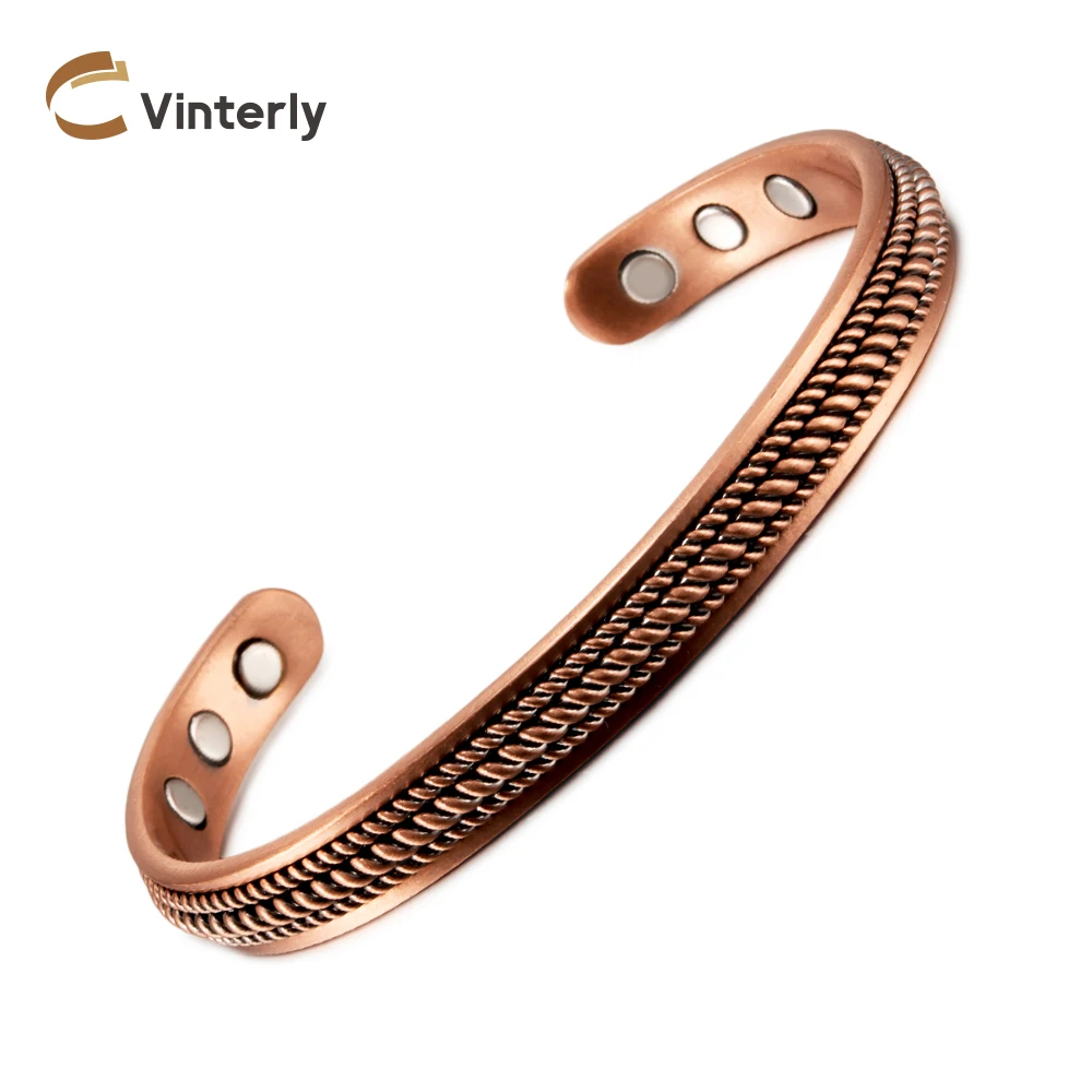 Vinterly Twisted Magnetic Bracelets Pure Copper Adjustable Cuff Vintage High Magnet Benefits Health Energy Jewelry for Women