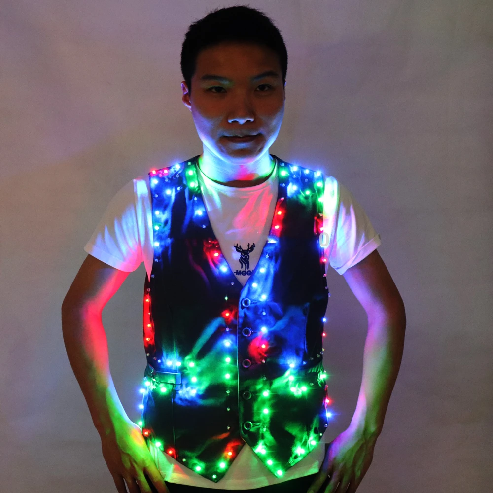 Colorful Led Luminous Vest Ballroom Costume Jacket DJ Singer Dancer Performer Stage Wear Waiter Clothes