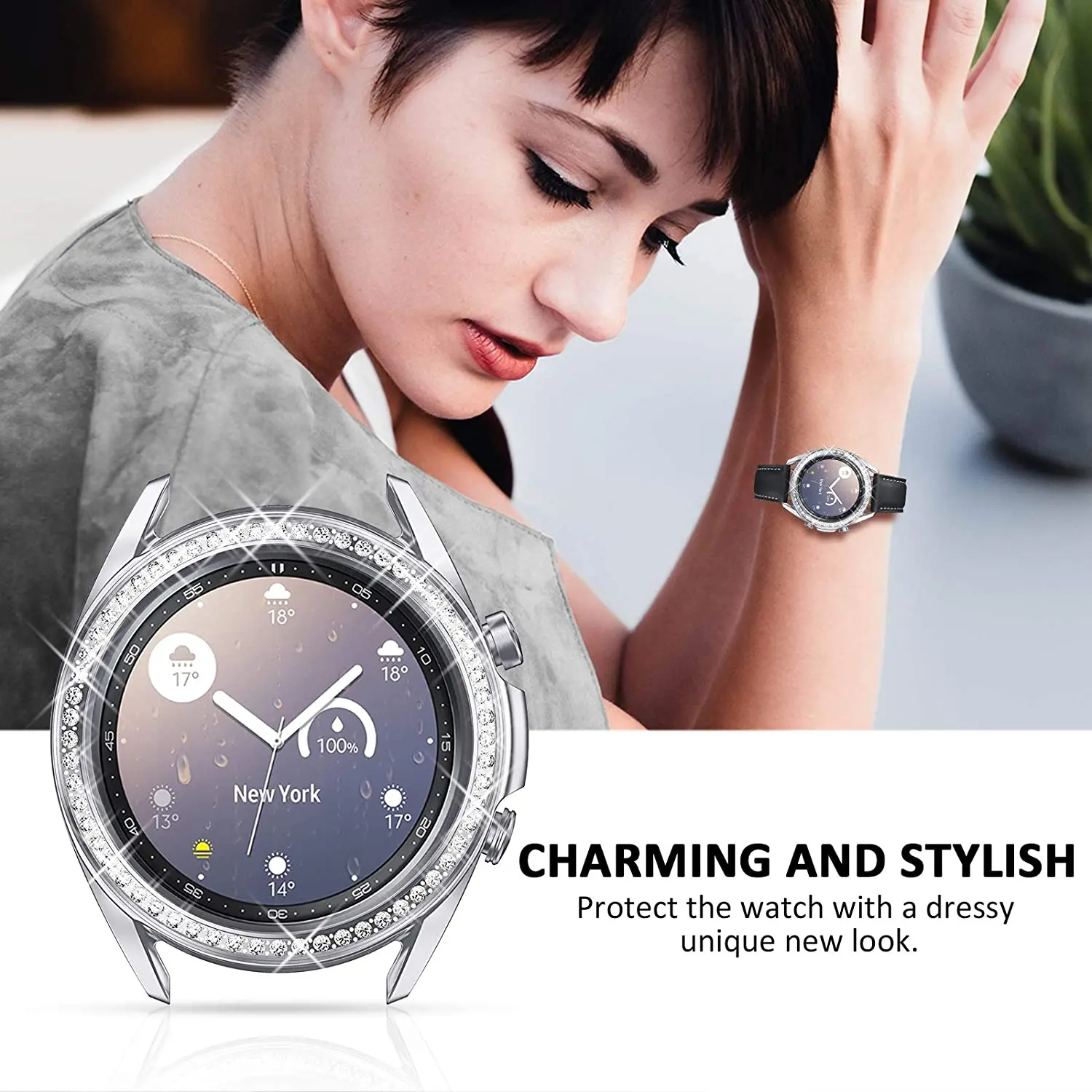 YAYUU anillo de bisel para Samsung Galaxy Watch 3, Protector de cubierta de anillo de bisel ostentoso de cristal, accesorio de 41mm y 45mm