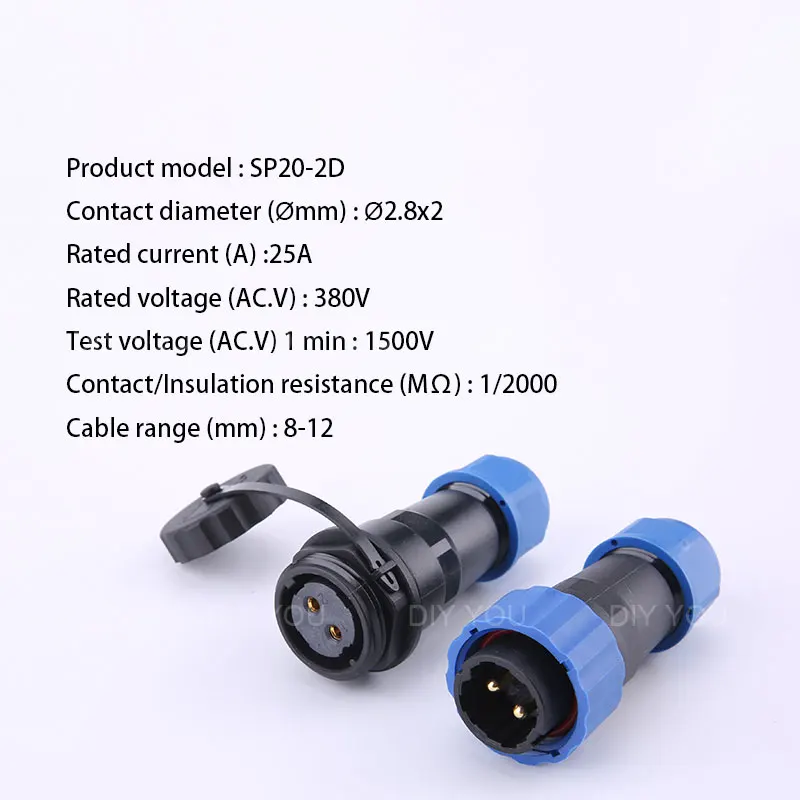 SP20 IP68 Butt TYPE Waterproof Connector 1/2/3/4/5/6/7/9/10/12/14 Pin Aviation Plug Socket Industrial Cable Electric Connectors