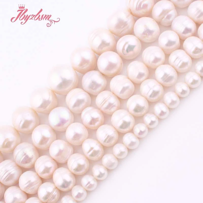 Natural A Grade Nearround Freshwater Pearl White 9-10/10-12/11-14MM Stone Beads For DIY Necklace Bracelet Jewelry Making 15\