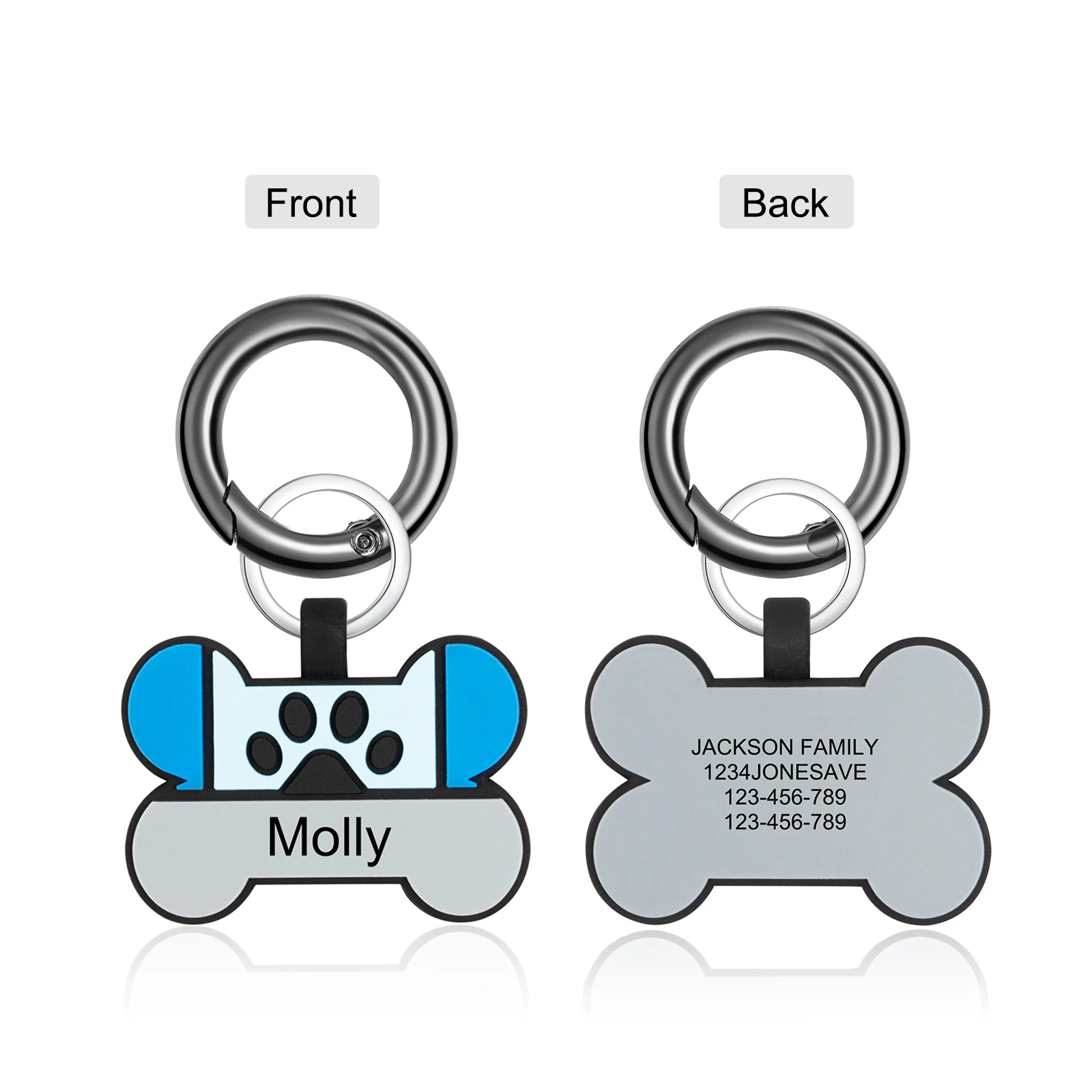 Personalized Cat Dog Tags Keychain Custom Silicone Double Side Engraving Pet ID Name for Puppy Dog Bone Keyring Accessories