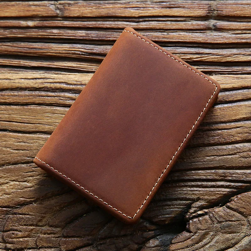 100% Genuine Leather Credit Card Holder For Men Male Vintage Crazy Horse Handmade Short Business ID Case Small Slim Wallet Purse