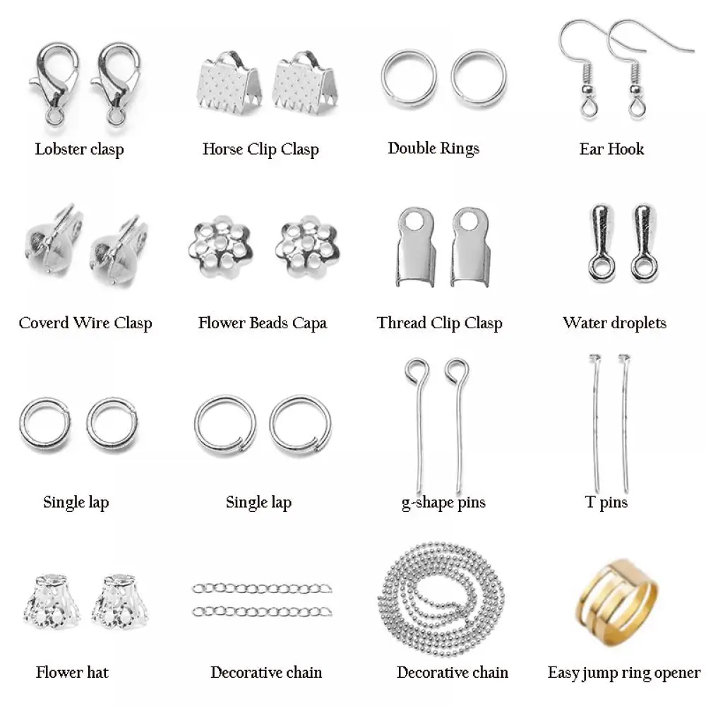 New Alloy Accessoy Jewelry Findings Set Open Jump Rings Lobster Clasps End Caps Earring Hooks Beads DIY Jewelry Making Supplies