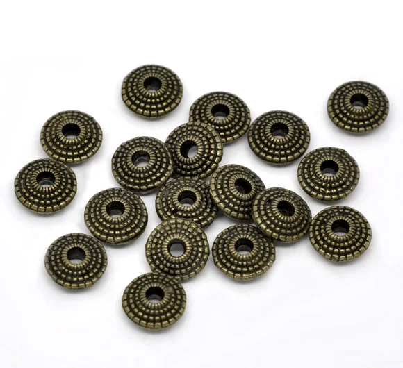 DoreenBeads Zinc Based Alloy Spacer Beads Round Antique Bronze Dot Carved DIY Making Bracelet Jewelry Gifts About 8mm Dia,15 PCs