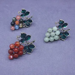 Ajojewel Women's Natural Stone Grape Brooches With Green Enamel Leaves Red/Light Green/Color Vintage Shopping Date Jewelry