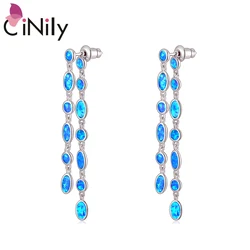 CiNily New White Blue Fire Opal Silver Plated Women Jewelry Dangle Earrings OH4769-70