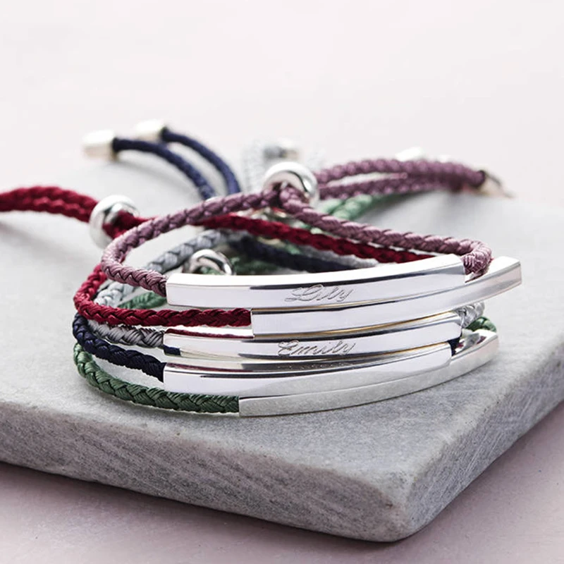 Customized Name Bracelet Engrave Letters Stainless Steel Bracelets 5 Colors Rope Personalized Gifts For Woman Man
