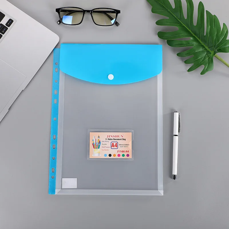 6pcs Poly File Folder For A4 Documents Transparent Waterproof Storage Pouch Bag Envelope with Snap Button School Office Supplies