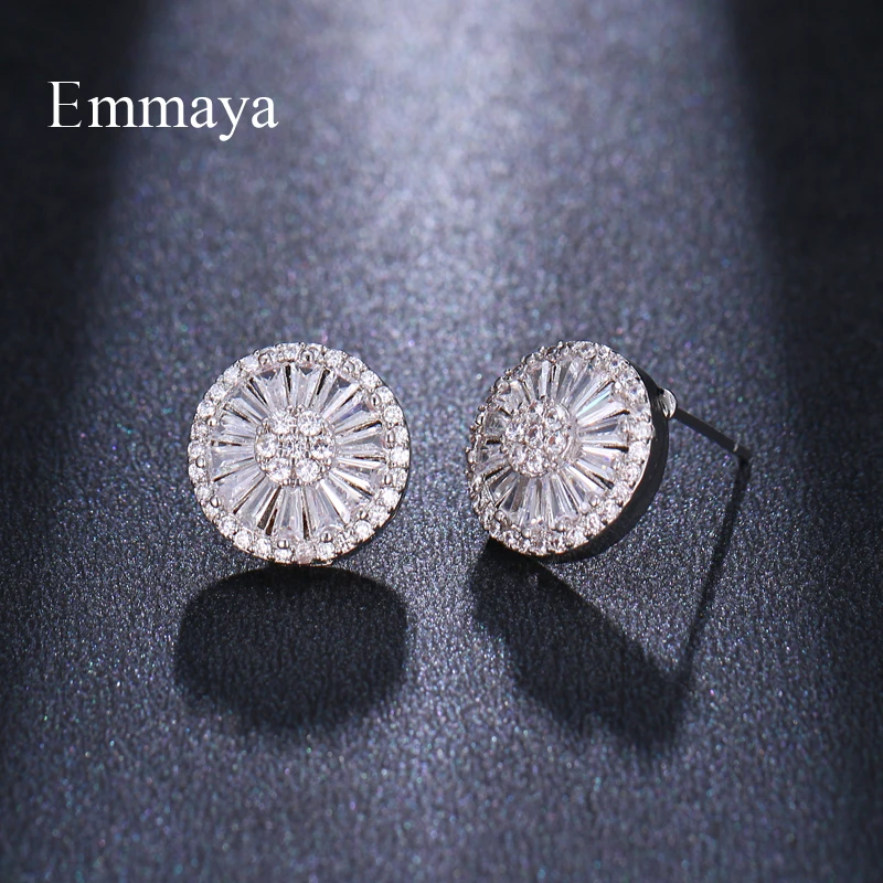 Emmaya Classic Circular Round Shape Outmost With Cubic Zircon And Radial Range Inside For Female Simplicity Model Stud Earring