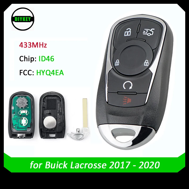 

DIYKEY For Buick Lacrosse 2017 2018 2019 2020 Fob 5 Buttons Smart Proximity Car Remote Key 433MHz PN: 13508414 HYQ4EA ID46 Chip